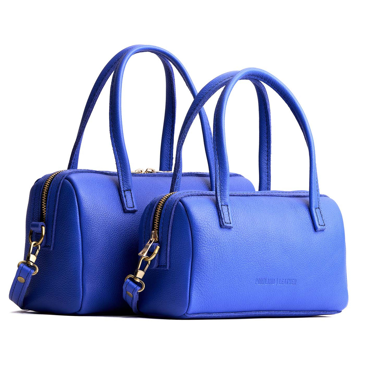 Astro Blue*Small | Two sizes of mini duffle shaped handbag with crossbody strap