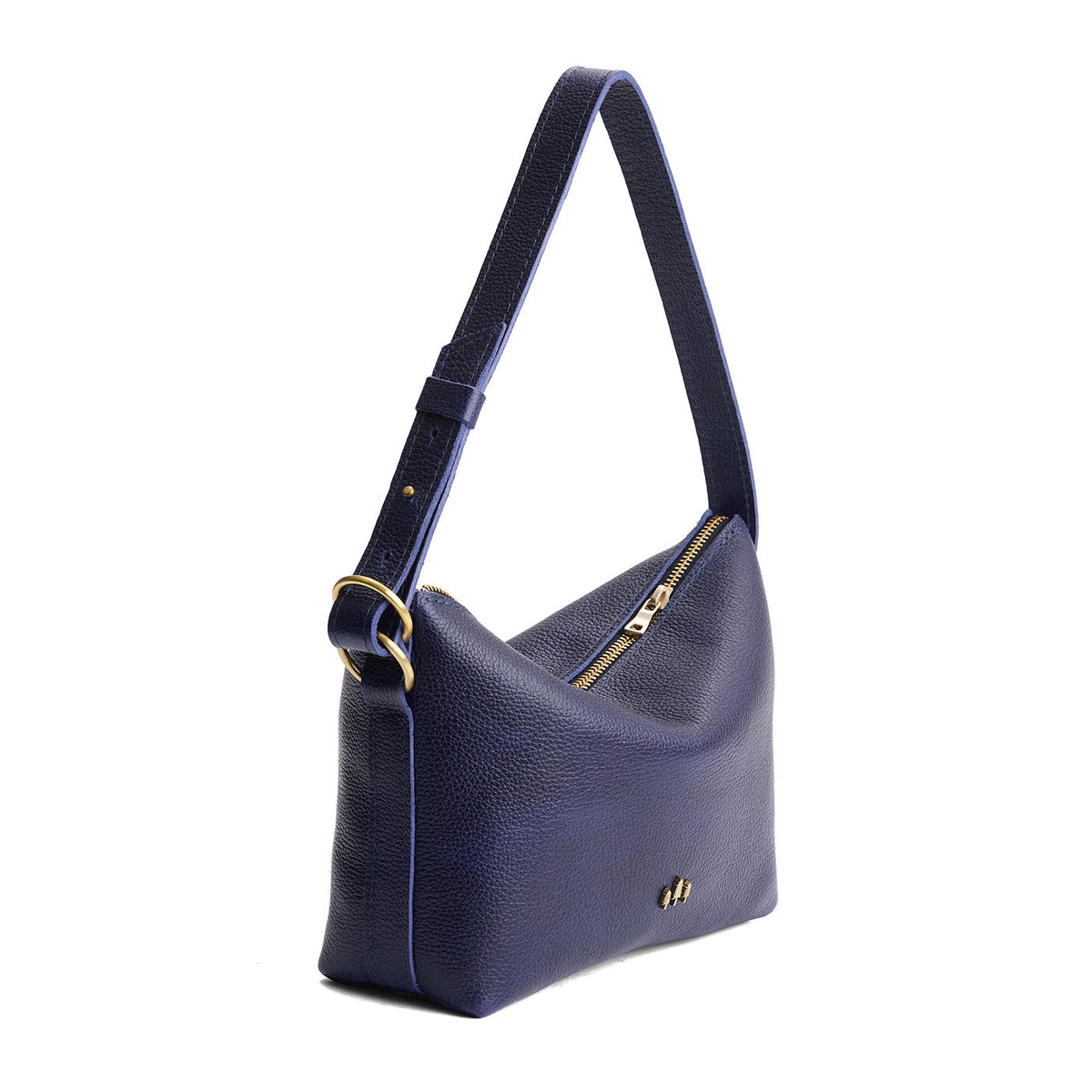 Cobalt*Small | Petite slouchy leather shoulder bag with zipper opening and three metal tree emblems