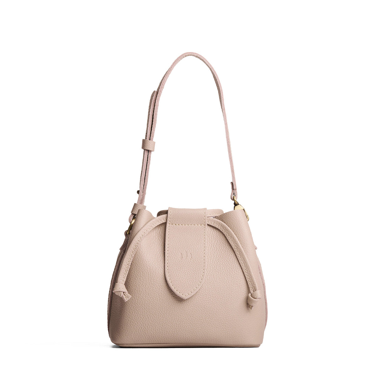 Oatmilk*Small | Symmetrical leather bag with leather drawstring closure and adjustable shoulder strap