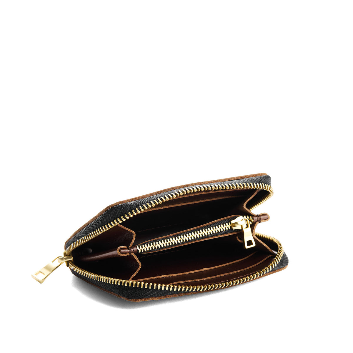 Chocolate Brown | Small leather wallet with zipper open