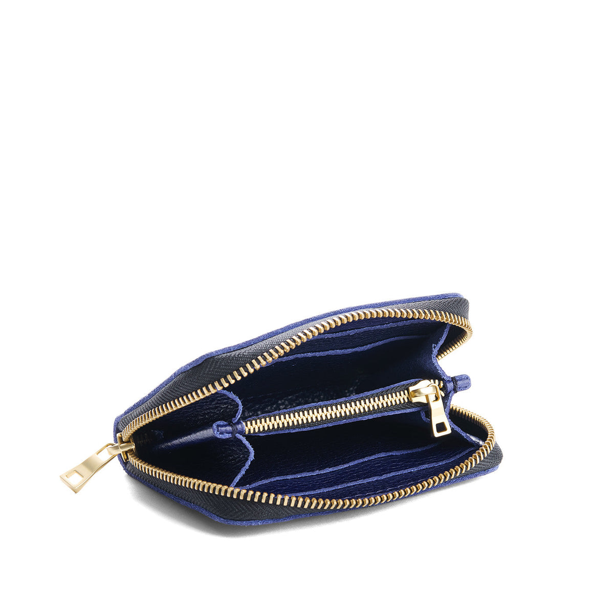 Cobalt | Small leather wallet with zipper open