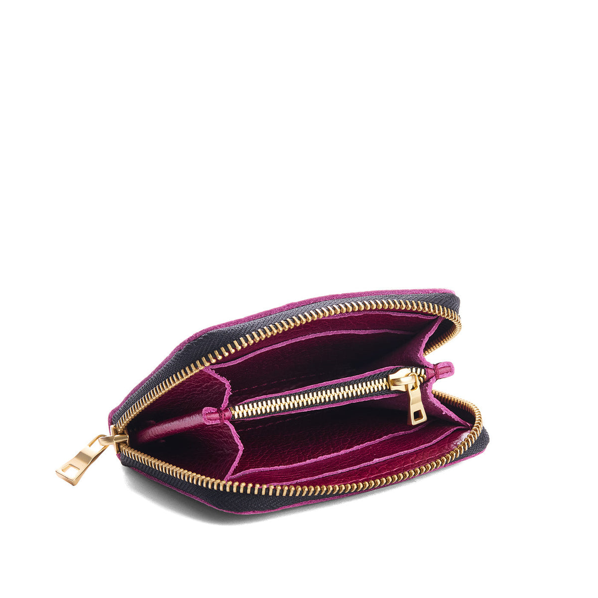 Orchid | Small leather wallet with zipper open