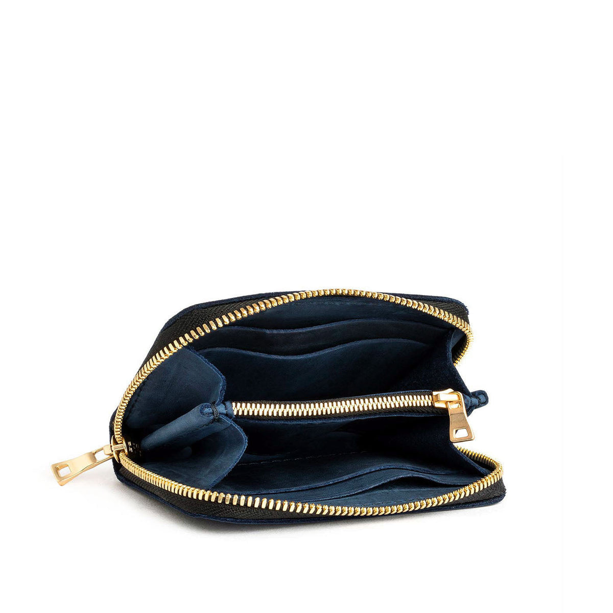 Deep Water | Small leather wallet with zipper open
