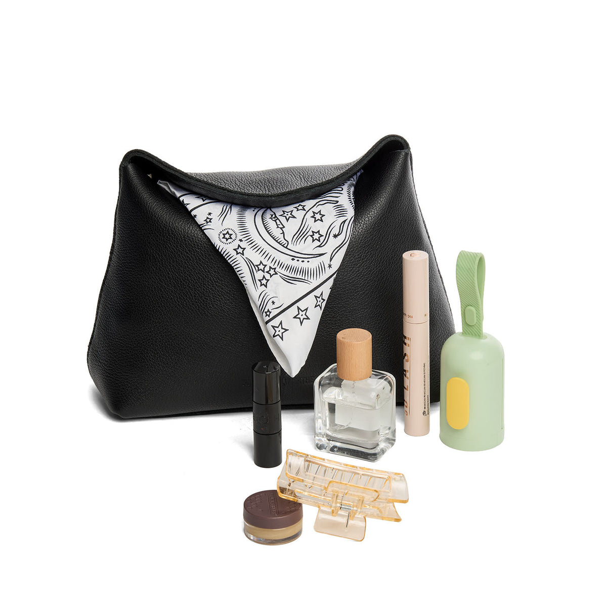Pebbled--black | Leather pouch with a folded magnetic closure