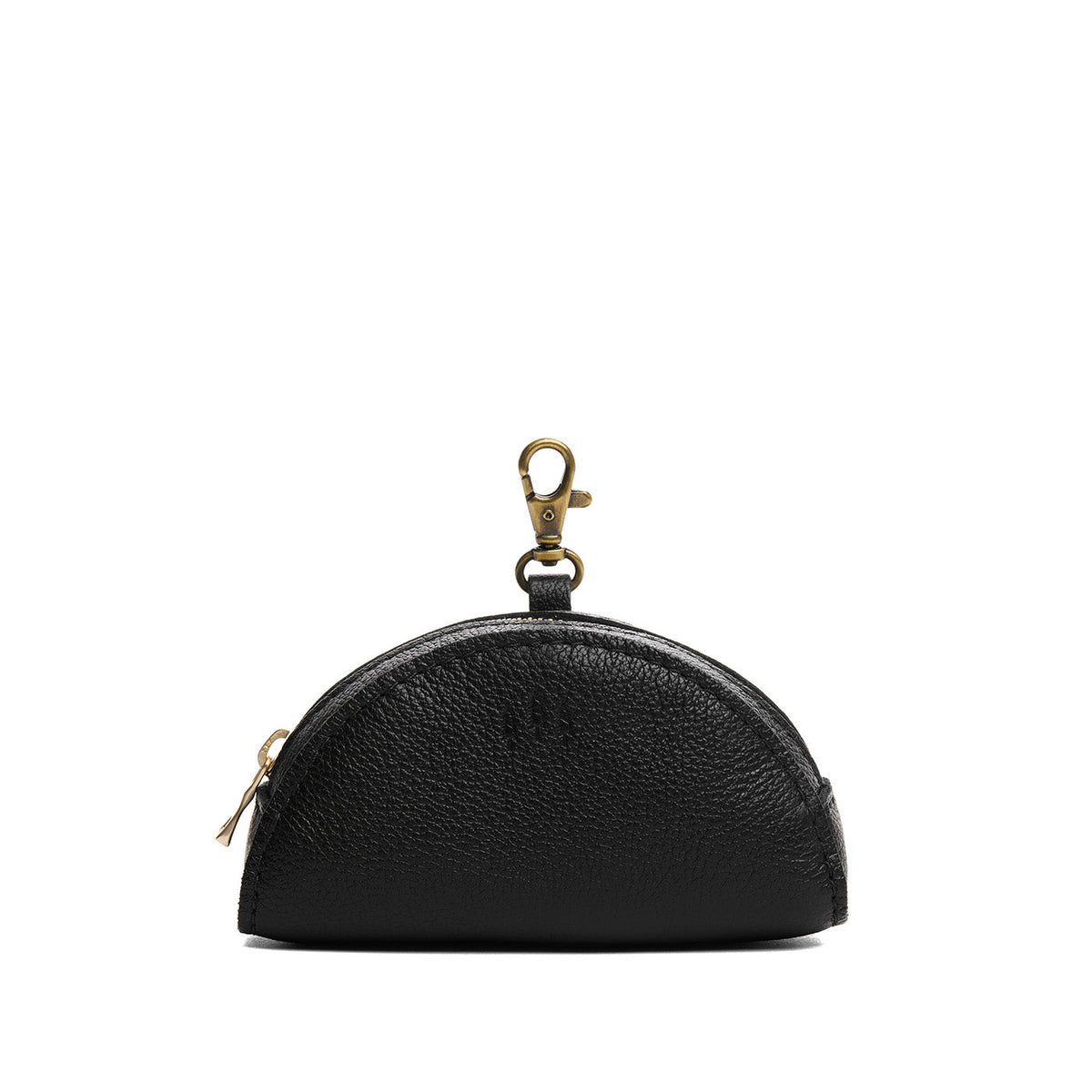 Pebbled--black | Small half-moon shaped keychain pouch with zipper closure