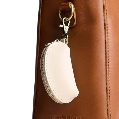 Bone | Taco shaped leather pouch with zipper and swivel lobster clasp on bag
