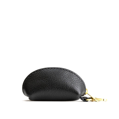 Pebbled--black | Taco shaped leather pouch with zipper and swivel lobster clasp on white background