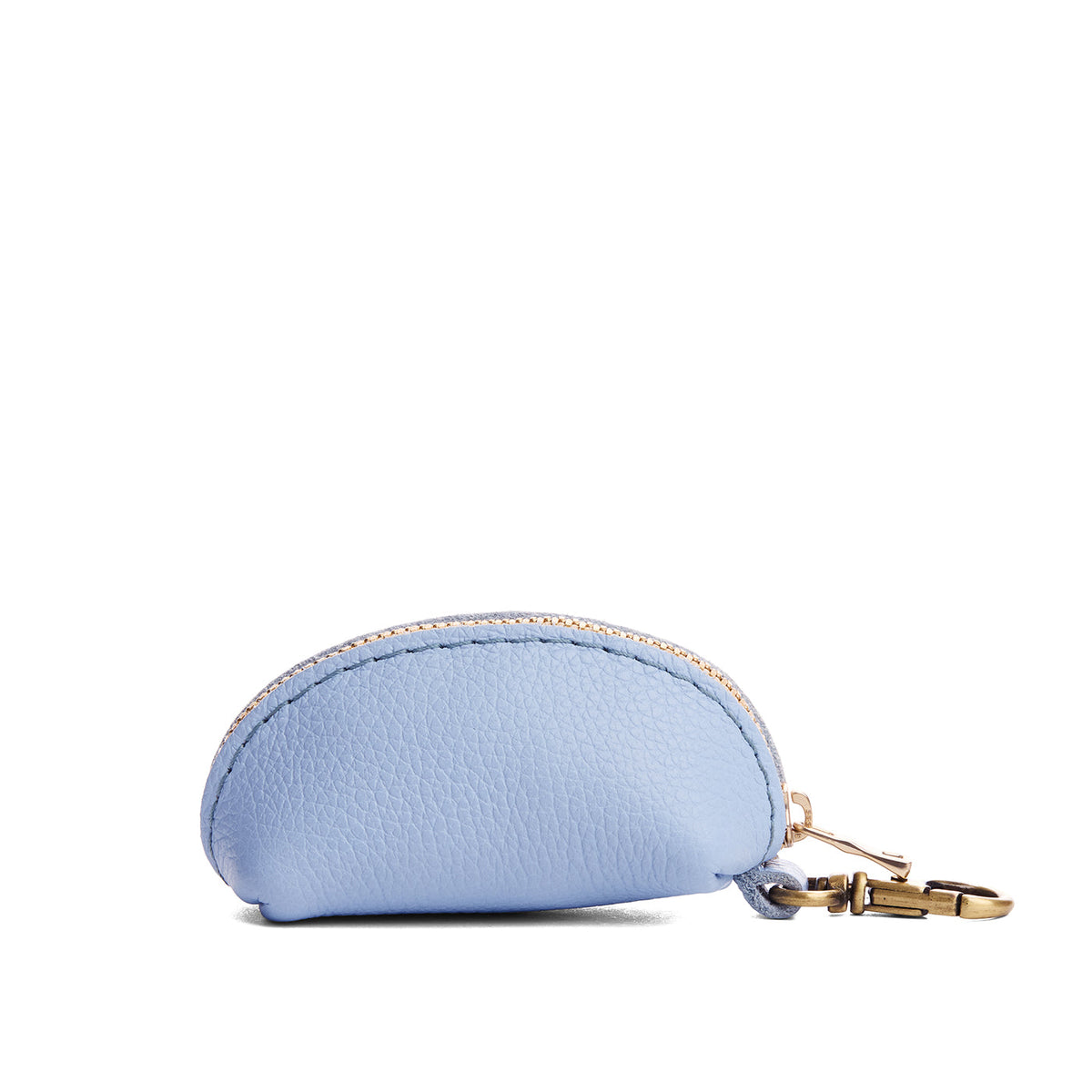 Skyway | Taco shaped leather pouch with zipper and swivel lobster clasp on white background