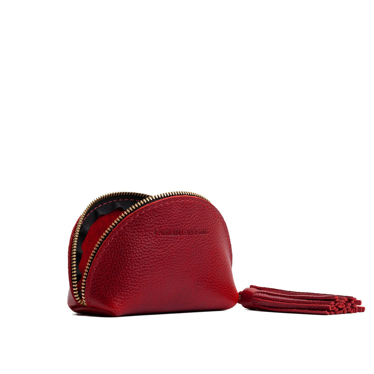 Chili Red | Small leather zippered pouch with tassel