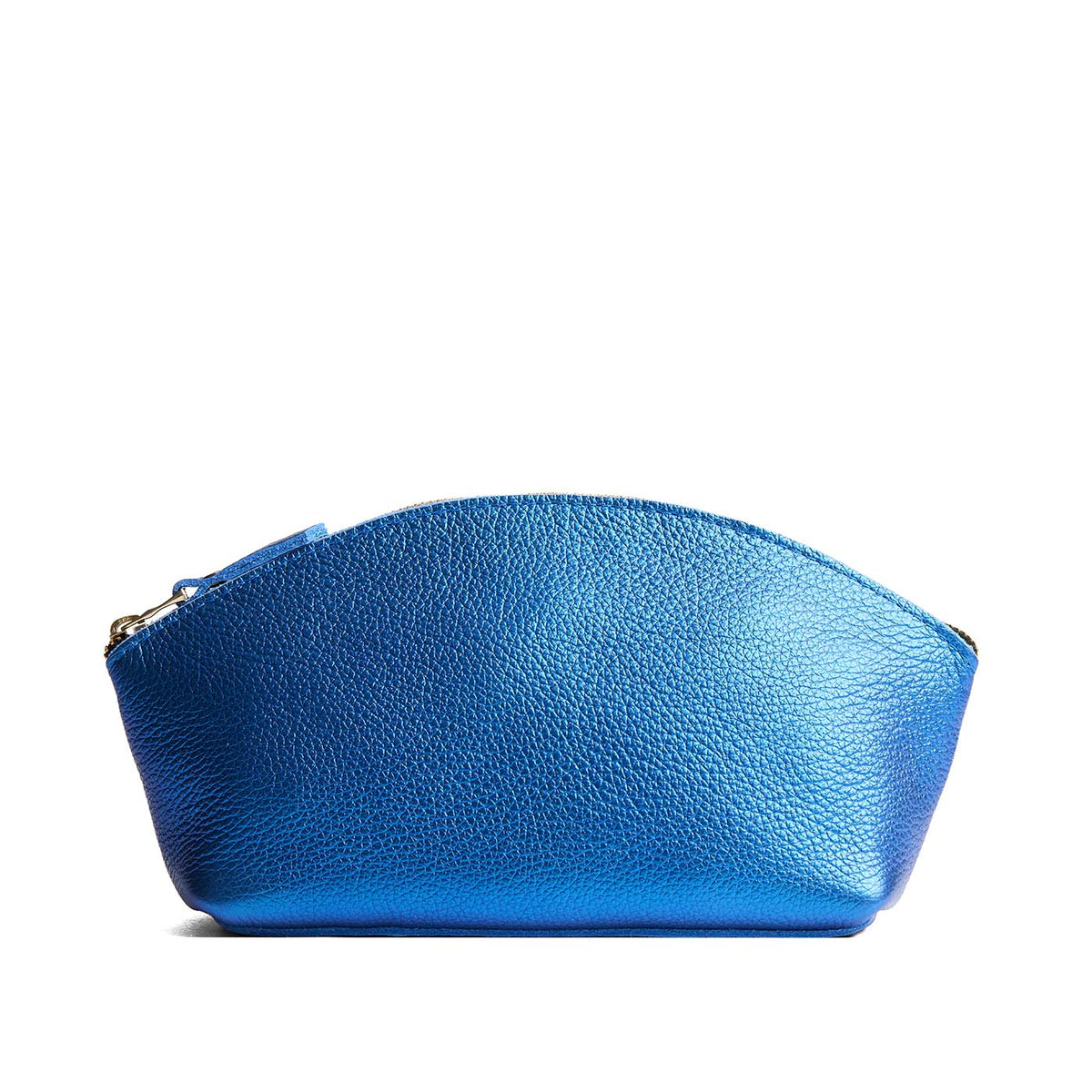 Comet Blue*Total Eclipse | Spacious leather makeup bag with curved seams and top zipper