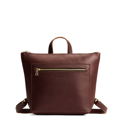 Cognac*Small | Square slim leather tote backpack
