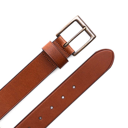 Amber | Mens smooth leather belt with antique brass buckle