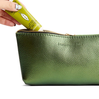 Metallic Greench | Leather utility bag pouch with top zipper