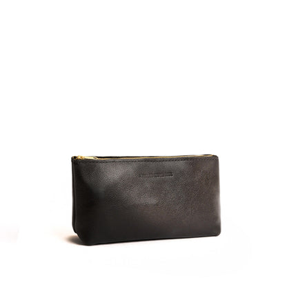 Pebbled--black | Leather utility bag pouch with top zipper
