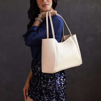 Moonflower*Large | Model holding midsize rectangular tote bag