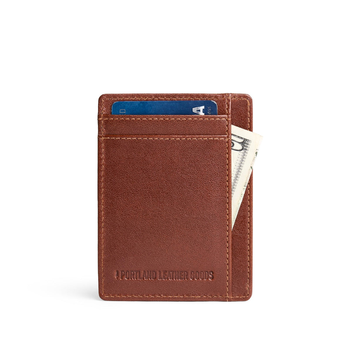 Saddlestone | Vertical leather card holder on a white background