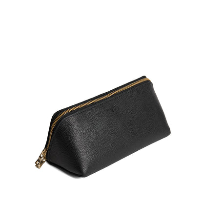 Pebbled--black | Triangular shaped pouch with extra long zipper