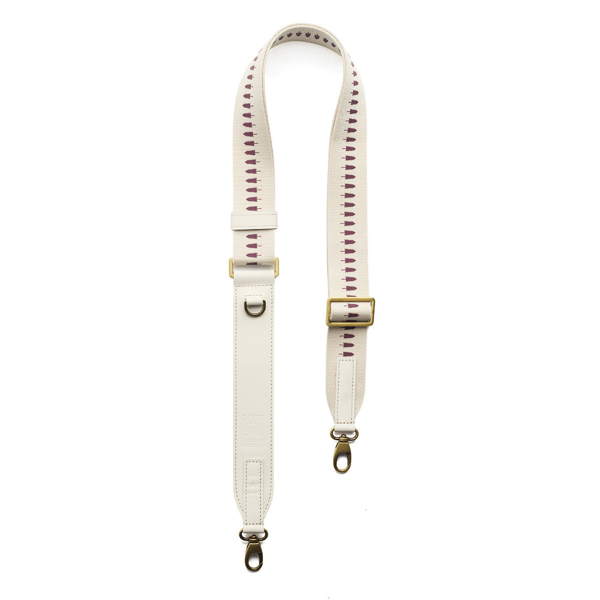 Sand Wine | White strap with repeating tree pattern and brass-toned hardware