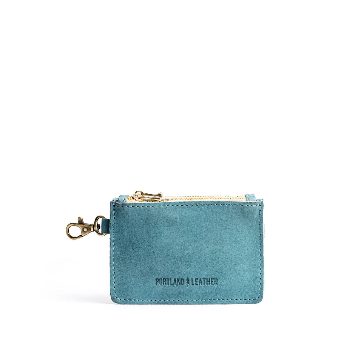 Aqua | Leather double zip wallet with keychain clasp