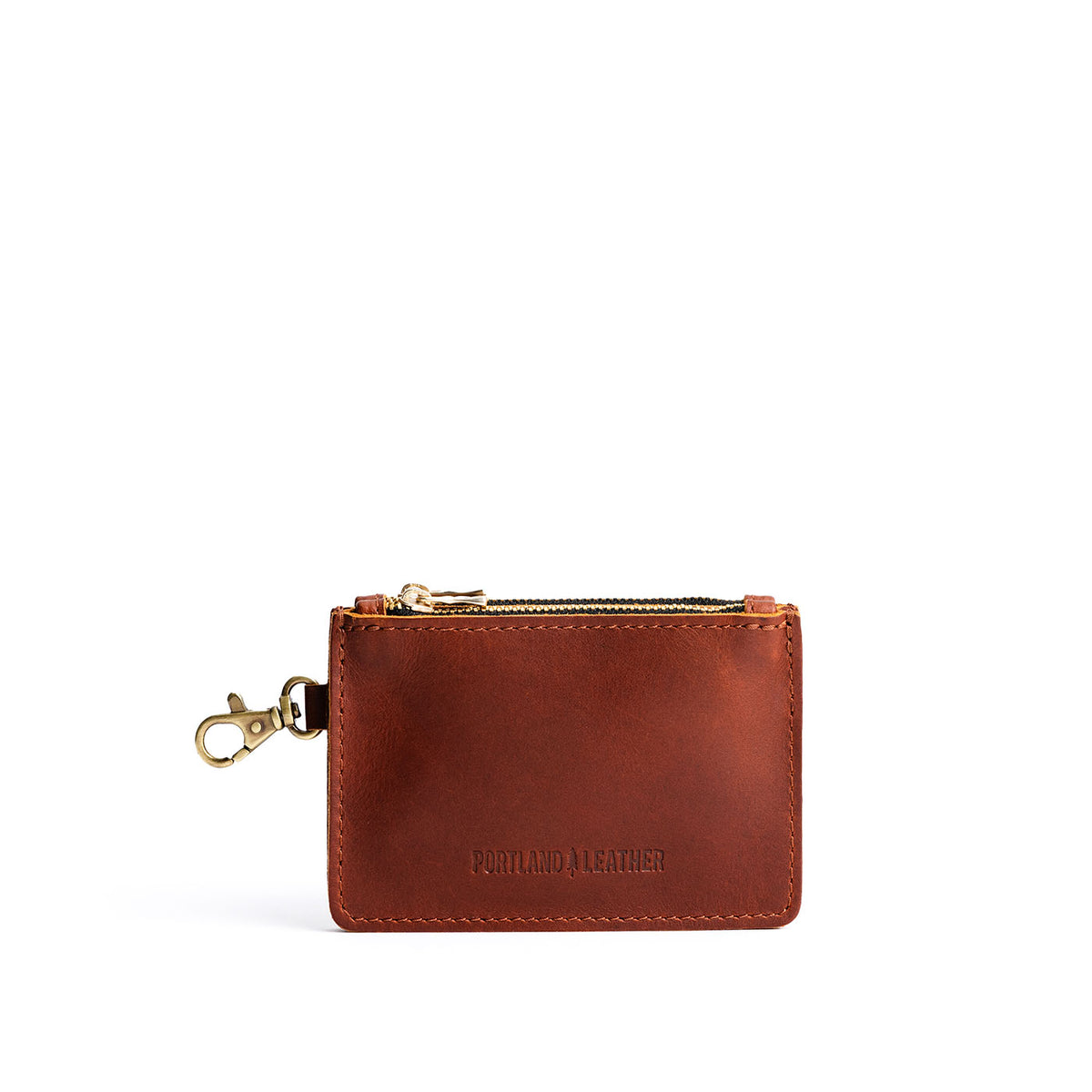 Chestnut | Leather double zip wallet with keychain clasp