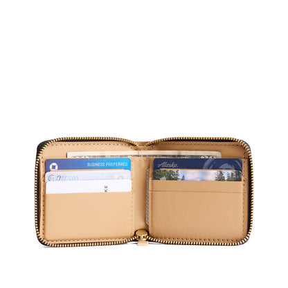 Astro Blue | Small leather zippered bifold wallet open
